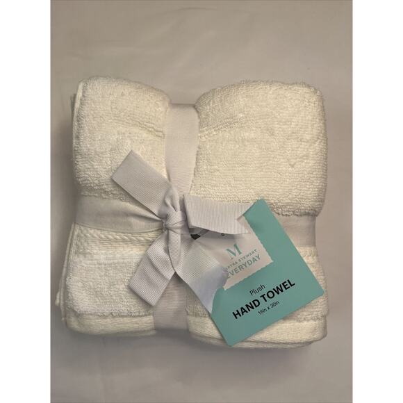 Martha Stewart Plush Hand Towels Everyday White 16x30 Inch Cotton Set of 2 - Picture 1 of 7